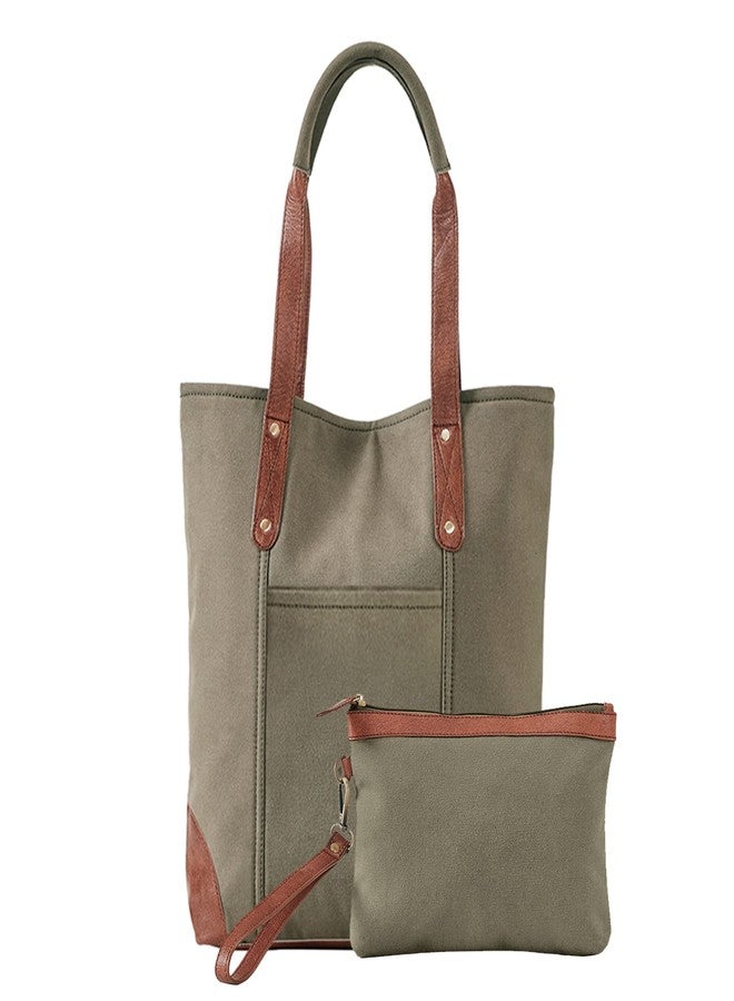 Mona B Canvas Tote Handbag for Women with Pouch perfect for Travel, College and office Use - Brown - Image 1